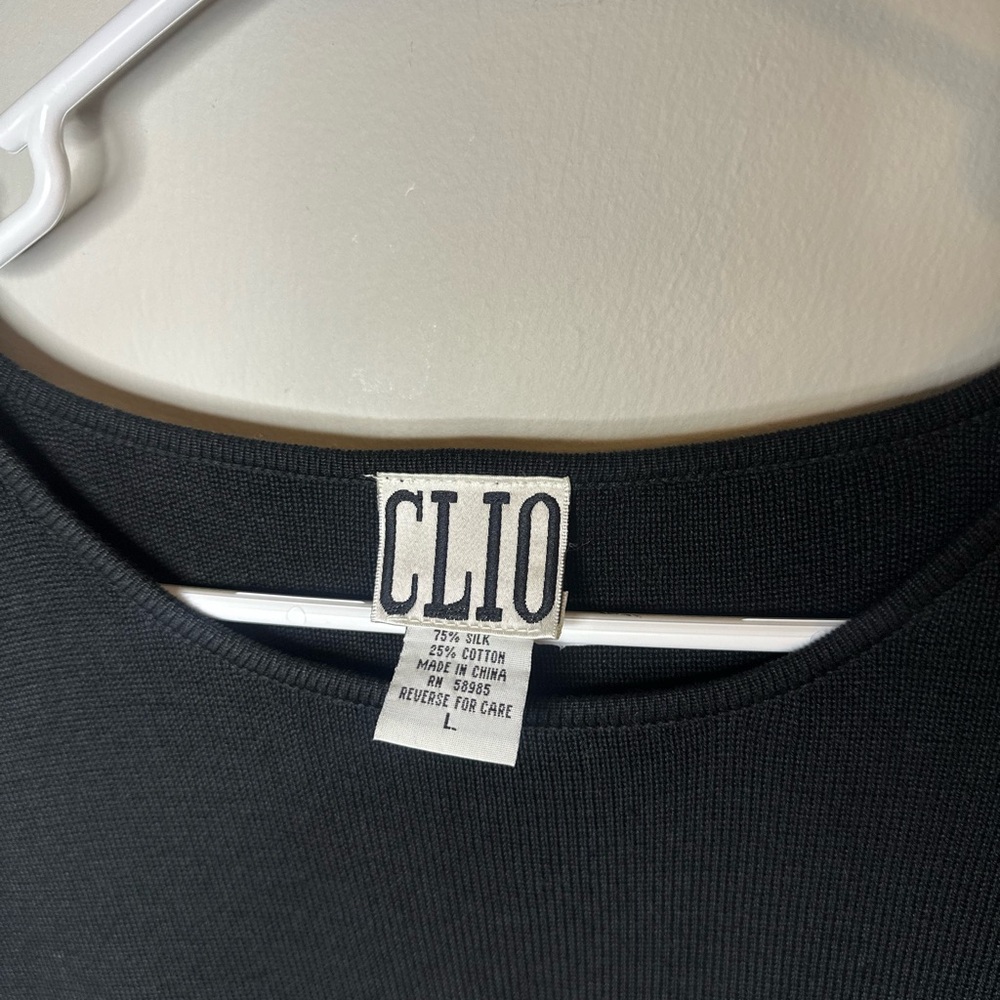 Clio Vintage Black Embroidered Beaded Women's Silk Top Size Large - Picture 2 of 4